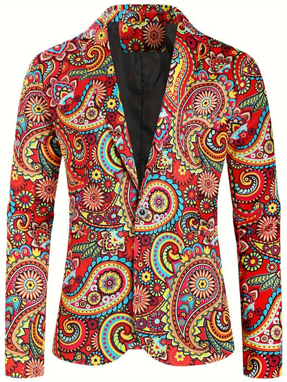 2-delig Heren Blazer & Pakbroek Set met Paisley Patroon - Casual Stijl, Modieuze Print en Comfortabele Pasvorm voor Carnaval