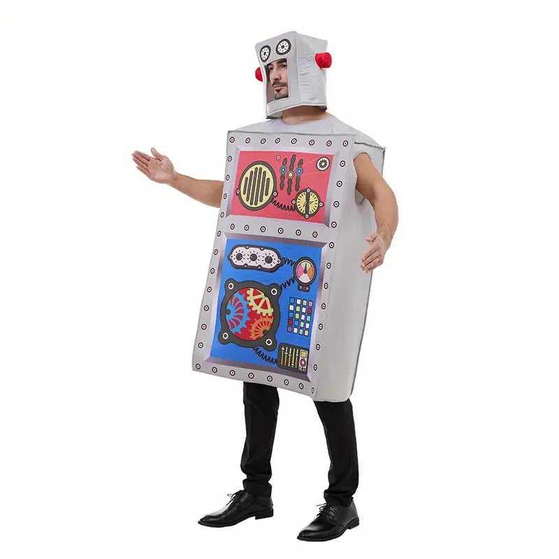 RobotRider - Halloween Robotkostuum voor Volwassenen - Funky Alien Bouwsteen-Geïnspireerde Outfit met Rode Accenten, Perfect voor Carnaval & Feestelijke Evenementen