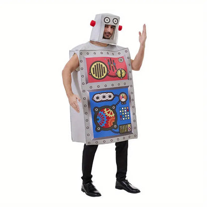 RobotRider - Halloween Robotkostuum voor Volwassenen - Funky Alien Bouwsteen-Geïnspireerde Outfit met Rode Accenten, Perfect voor Carnaval & Feestelijke Evenementen