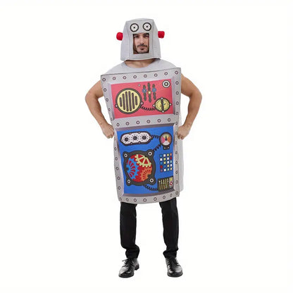 RobotRider - Halloween Robotkostuum voor Volwassenen - Funky Alien Bouwsteen-Geïnspireerde Outfit met Rode Accenten, Perfect voor Carnaval & Feestelijke Evenementen