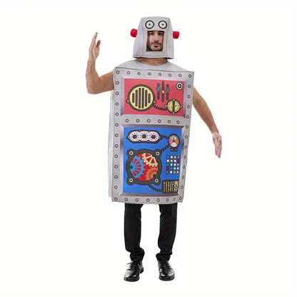 RobotRider - Halloween Robotkostuum voor Volwassenen - Funky Alien Bouwsteen-Geïnspireerde Outfit met Rode Accenten, Perfect voor Carnaval & Feestelijke Evenementen