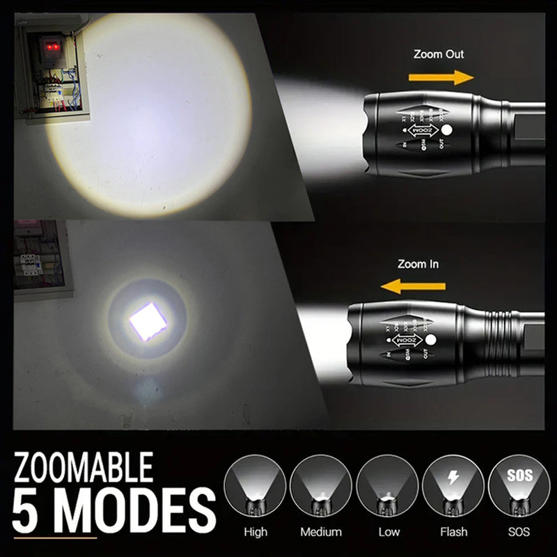 LED-Zaklantaarns – Hoge Lumen, Zoombaar, Handheld voor Kamperen & Noodgevallen