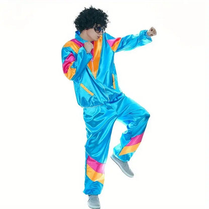 Gabberpak Carnaval - Retro Streetwear Set voor Heren in Blauw, Roze en Paars, Perfect voor Feesten