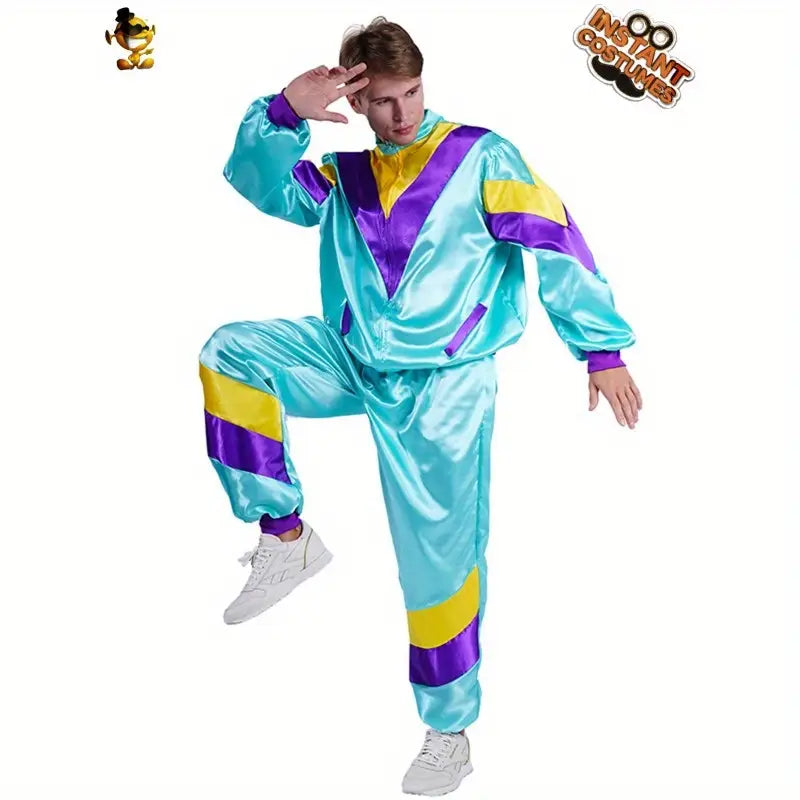 Gabberpak Carnaval - Retro Streetwear Set voor Heren in Blauw, Roze en Paars, Perfect voor Feesten