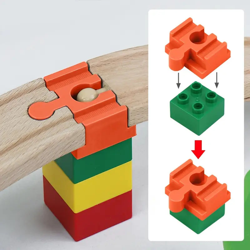 BlockLink - 16 Houten Verbinders voor Grote Bouwstenen - Compatibel met Treinsporen & Speelgoed