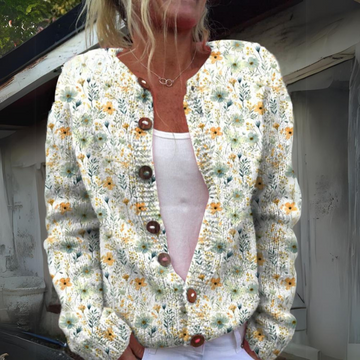 Warme Gebreid Dames Vest Met Bloemenprint - SANNE