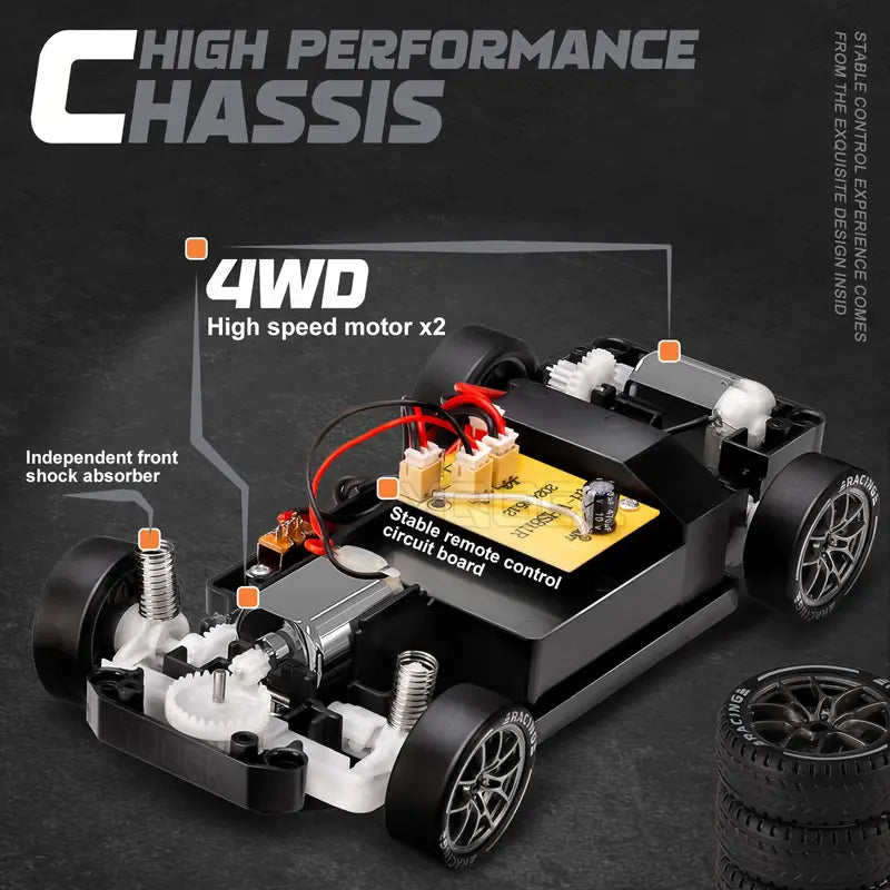 1:24 RC Drift Auto – 4WD Afstandsbestuurbare Racewagen met LED-verlichting & Oplaadbare Batterij