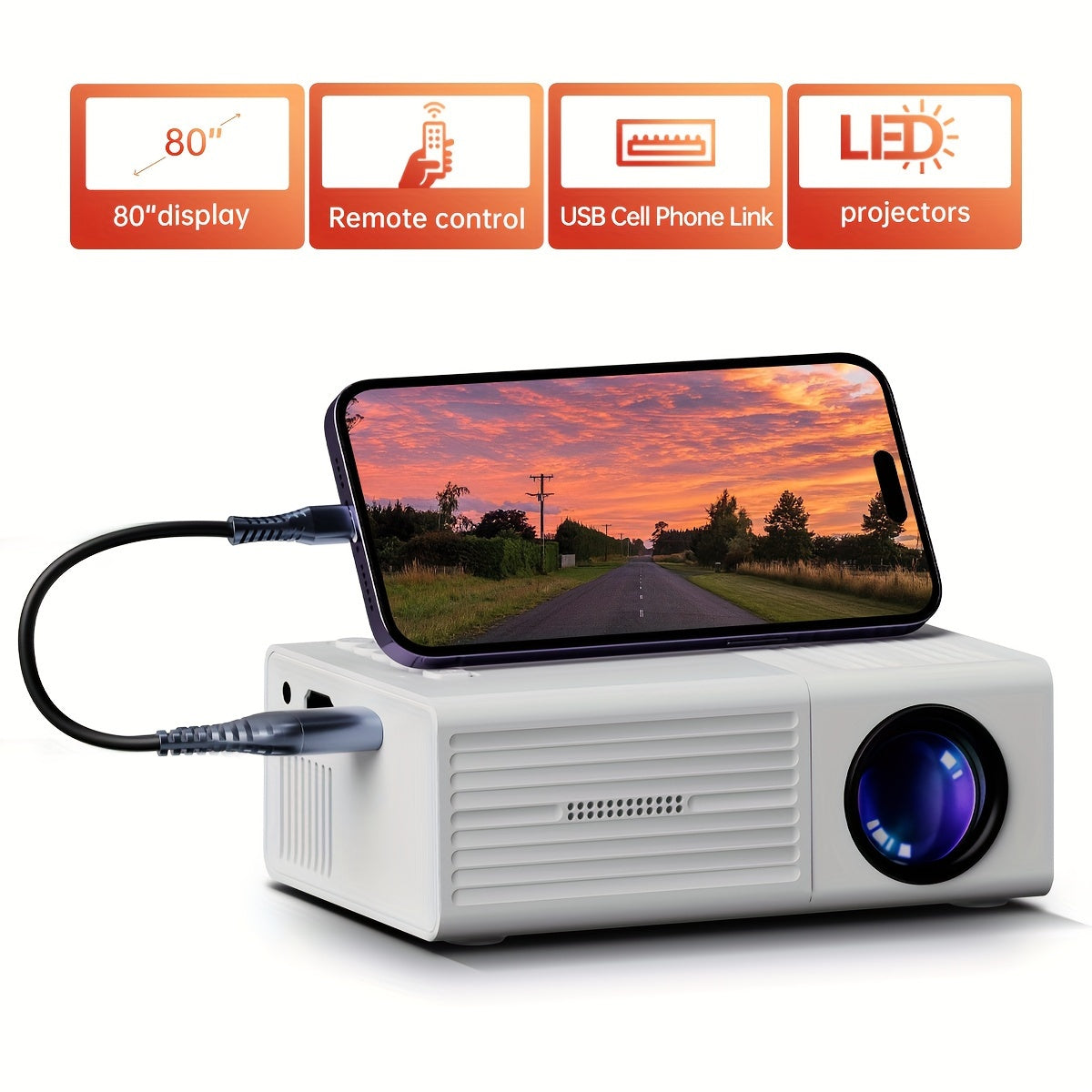 Ultra-Heldere Mini Projector 3000 Lumen – Draagbaar, HDTV & USB, Ideaal voor Thuisbioscoop & Buiten!