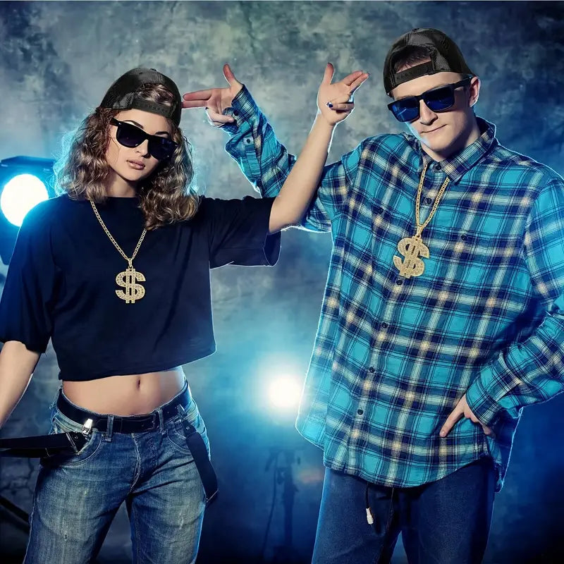 RetroRapper - 5-delige 80s/90s Hip-Hop Accessoireset | Gouden Ketting, Hoed, Bril & Meer - Perfect voor Carnaval & Feesten