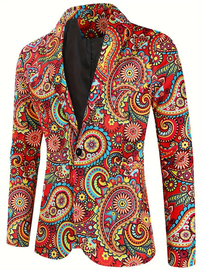 2-delig Heren Blazer & Pakbroek Set met Paisley Patroon - Casual Stijl, Modieuze Print en Comfortabele Pasvorm voor Carnaval