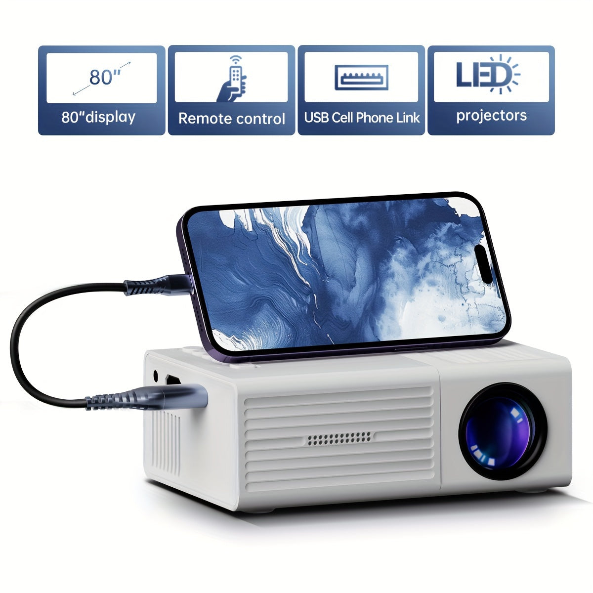 Ultra-Heldere Mini Projector 3000 Lumen – Draagbaar, HDTV & USB, Ideaal voor Thuisbioscoop & Buiten!