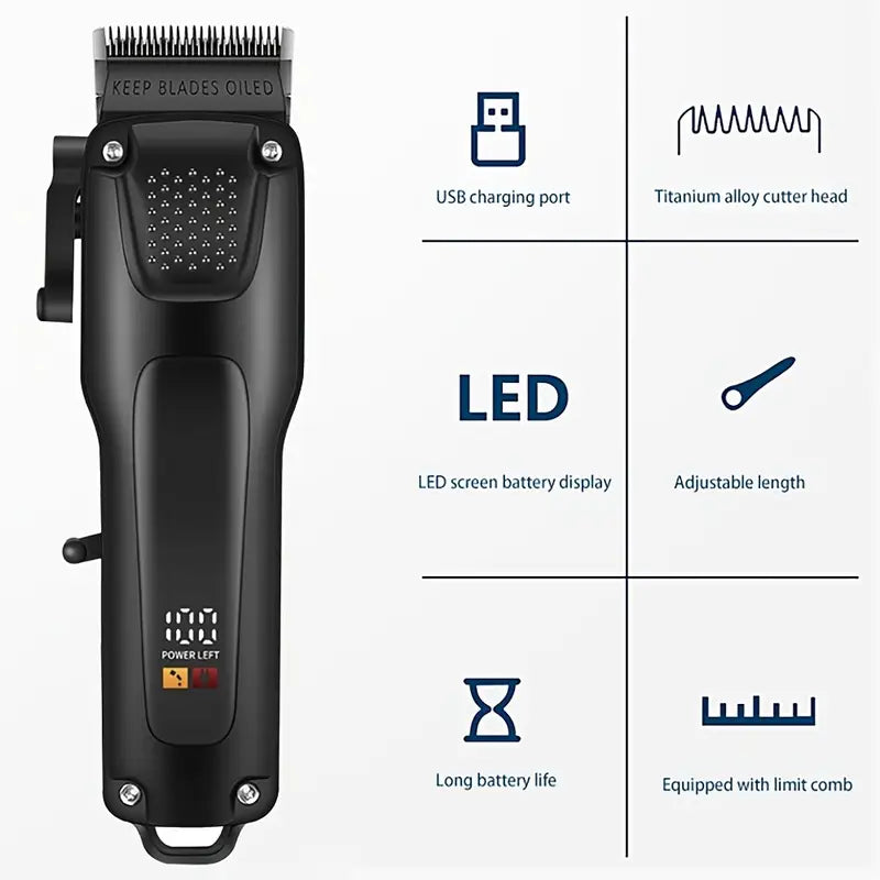 GroomMaster - 3-delige Professionele Haar- en Baardverzorgingsset voor Heren, Draadloze Trimmers met LED-display, USB-oplaadbaar