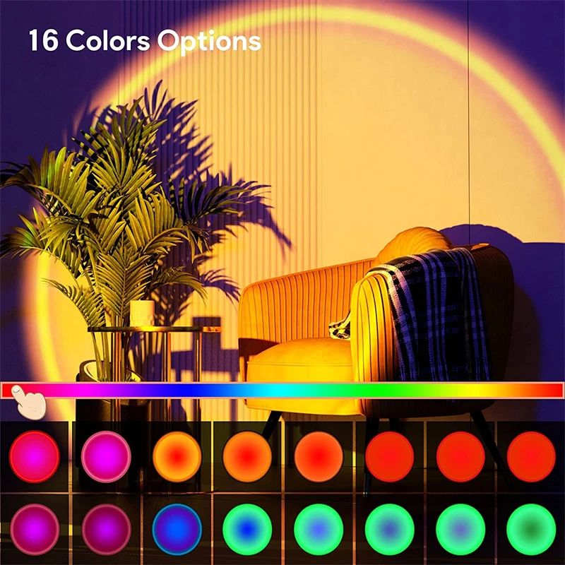 16 Kleuren RGB USB Zonsondergang Licht - Neon LED Regenboog Nachtlamp en Fotografie Projector voor Mobiele Zelfportretten