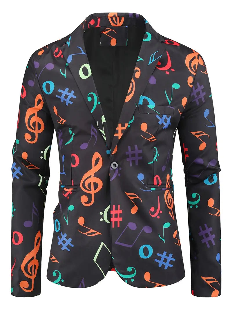 Carnaval MelodySuit - Herens Muzieknoot Gedrukt Pak Set, Casual Stijl voor Feestelijke Gelegenheden