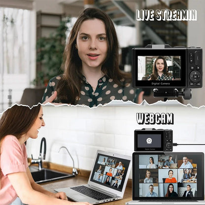 ZoomPro 4K Vlog Camera met 18x Digitale Zoom, 180° Flip Screen en WiFi Webcams - Ideaal voor Vloggen, Selfies en Online Vergaderingen met Duidelijke Beelden