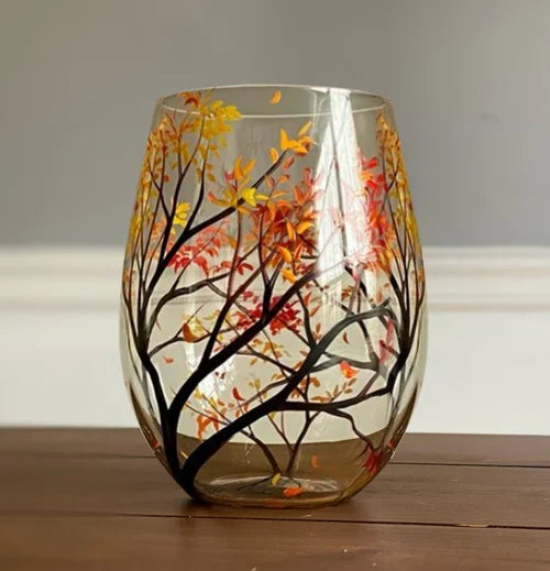 Seizoenen Boom Wijnglazen - Handgeschilderde Kunst in Glas