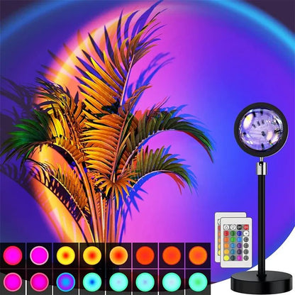 16 Kleuren RGB USB Zonsondergang Licht - Neon LED Regenboog Nachtlamp en Fotografie Projector voor Mobiele Zelfportretten