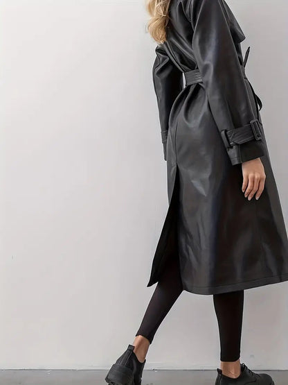 Zwarte Leren Trechcoat Winterjas Voor Dames - GINA