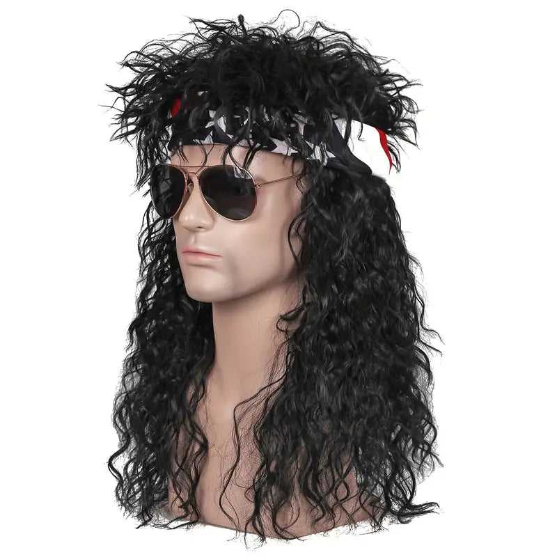 RockRewind - 70s & 80s Heavy Metal Kostuum Set met Pruik en Accessoires - Carnaval Kostuum