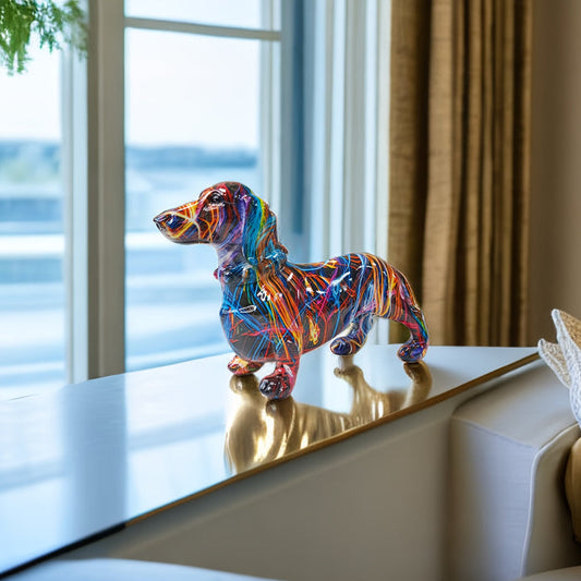 Dachshund Delight – Kleurrijk Teckel Beeld voor een Speelse Sfeer in je Huis