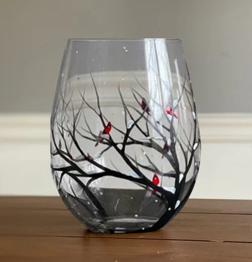 Seizoenen Boom Wijnglazen - Handgeschilderde Kunst in Glas