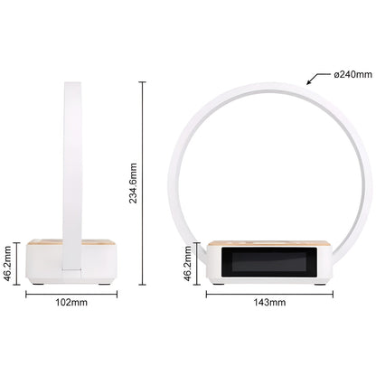 GlowMax 3-in-1 Tafellamp – Draadloos Opladen, Wekker & Aanraakbediening