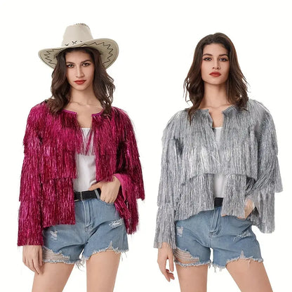 Glimmend HippieVibe - Mouwloze Sequin Tassel Hippie Outfit voor Carnaval