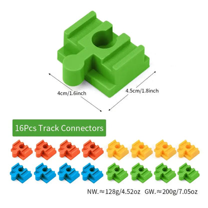 BlockLink - 16 Houten Verbinders voor Grote Bouwstenen - Compatibel met Treinsporen & Speelgoed