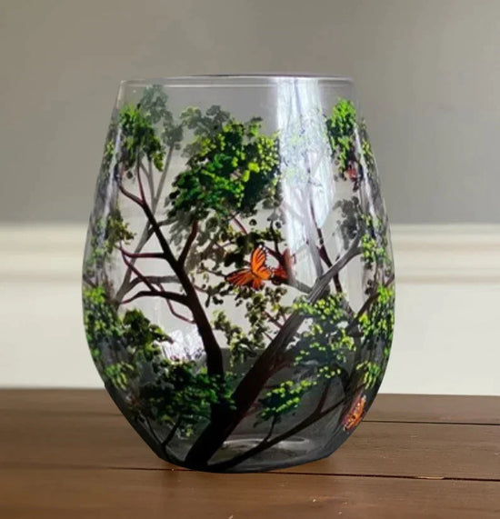 Seizoenen Boom Wijnglazen - Handgeschilderde Kunst in Glas