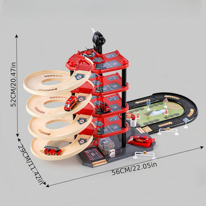 FirePark Garage Speelset - Meerdere Verdiepingen met Brandweerwagens en Verkeersborden voor Avontuurlijke Kinderen