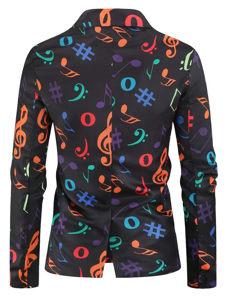 Carnaval MelodySuit - Herens Muzieknoot Gedrukt Pak Set, Casual Stijl voor Feestelijke Gelegenheden