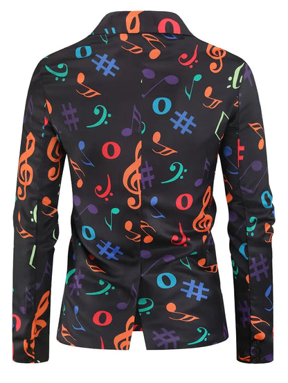 Carnaval MelodySuit - Herens Muzieknoot Gedrukt Pak Set, Casual Stijl voor Feestelijke Gelegenheden