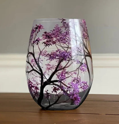 Seizoenen Boom Wijnglazen - Handgeschilderde Kunst in Glas