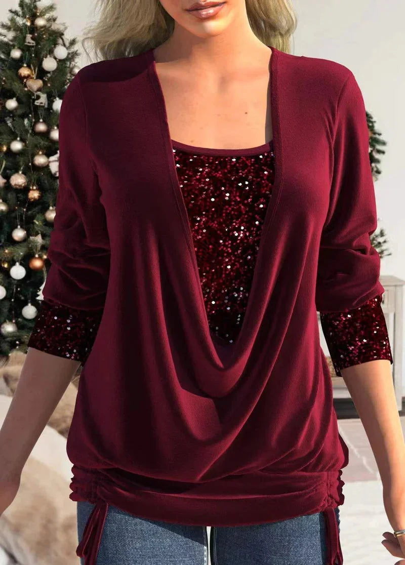 Stijlvolle Damesblouse met Glitteraccenten Voor De Feestdagen - GINA