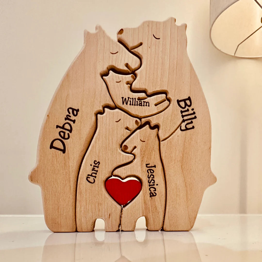 BearRoots Familie - Personaliseerbare Houten Familiefiguren voor een Warm Gezin