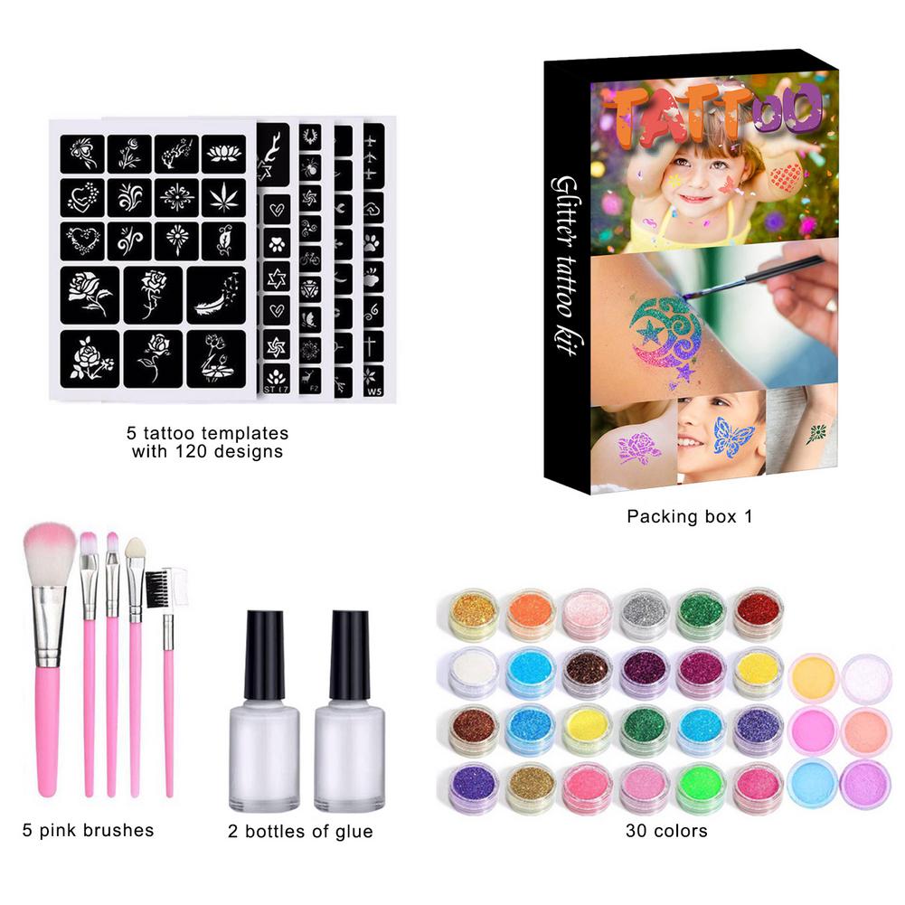 GlitterInk Tattoo Set – 30 Kleuren & 120 Vormen voor Creatieve Body Art - Perfect cadeau voor kinderen