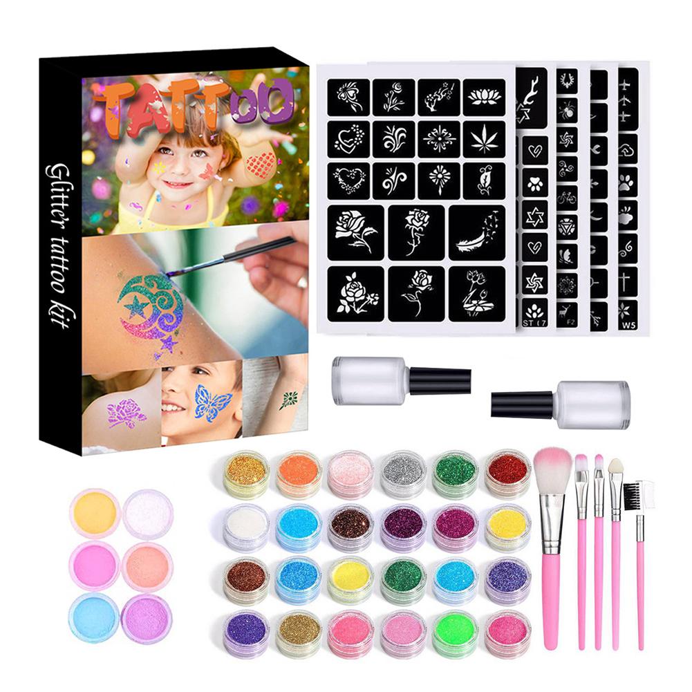 GlitterInk Tattoo Set – 30 Kleuren & 120 Vormen voor Creatieve Body Art - Perfect cadeau voor kinderen