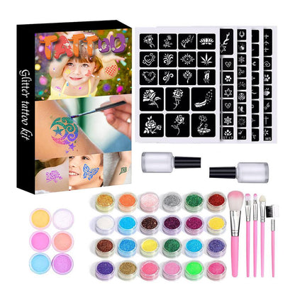 GlitterInk Tattoo Set – 30 Kleuren & 120 Vormen voor Creatieve Body Art - Perfect cadeau voor kinderen