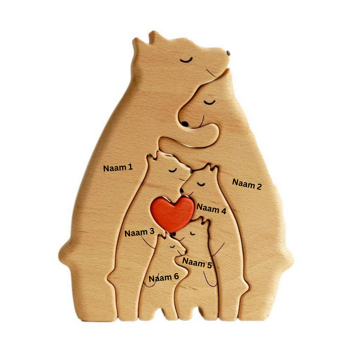 BearRoots Familie - Personaliseerbare Houten Familiefiguren voor een Warm Gezin