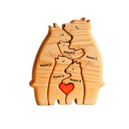 BearRoots Familie - Personaliseerbare Houten Familiefiguren voor een Warm Gezin