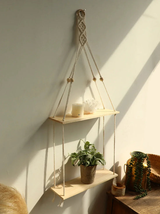 Makramee Wandrek - Houten Plank in Boho Stijl