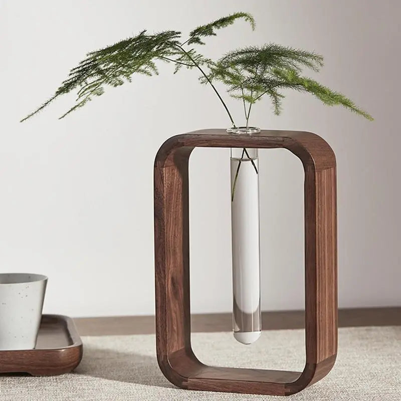 Wooden Hydroponic Glass Vase – Elegante & Duurzame Plantenvaas voor Hydroponische Tuinieren