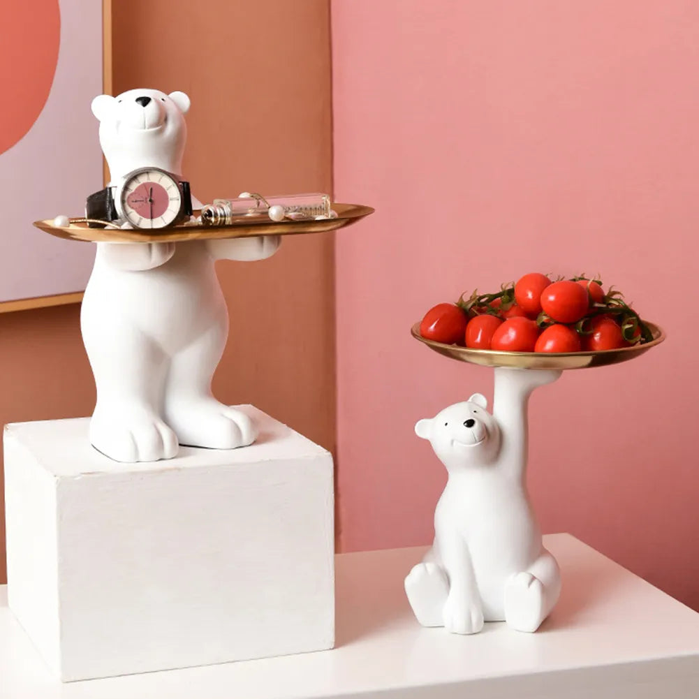 Polar Bear Beeldje met Dienblad – Speelse & Elegante Decoratie voor je Interieur