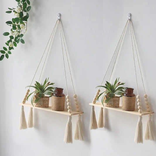 Makramee Wandrek - Houten Plank in Boho Stijl