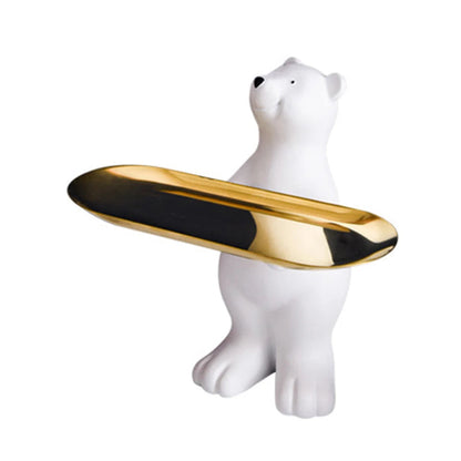 Polar Bear Beeldje met Dienblad – Speelse & Elegante Decoratie voor je Interieur