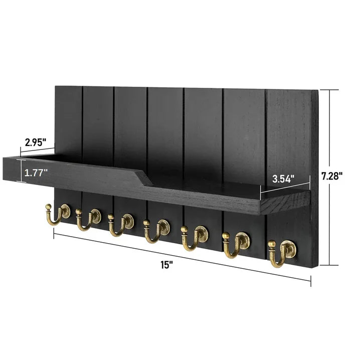 KeyNest - Houten Sleutelhouder met Plank, Stijlvolle Wandoplossing voor Sleutels en Post