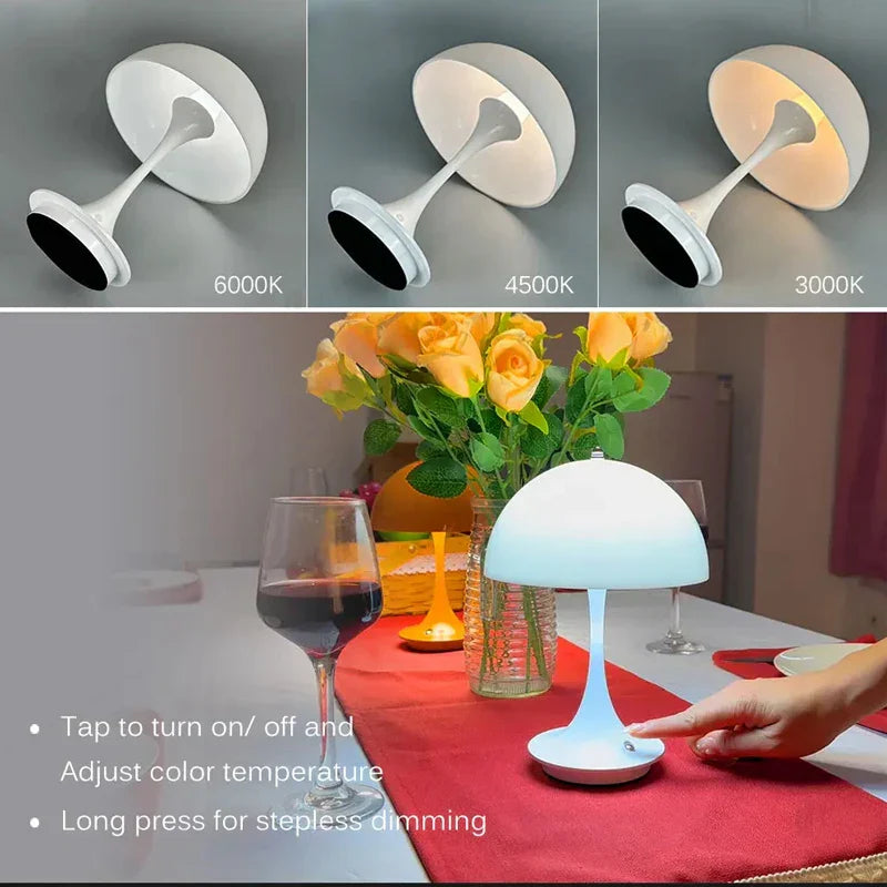 GlowMushroom - 3-Kleuren Dimbare Oplaadbare LED Tafellamp