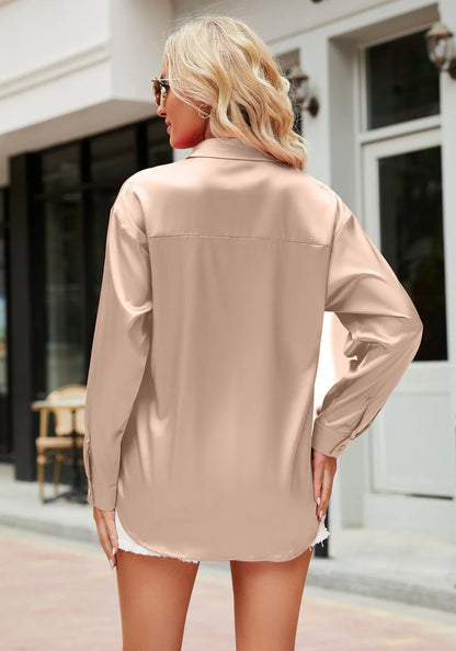 Satijnen Blouse met Lange Mouwen en Knoopsluiting - CAMILLA