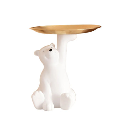 Polar Bear Beeldje met Dienblad – Speelse & Elegante Decoratie voor je Interieur