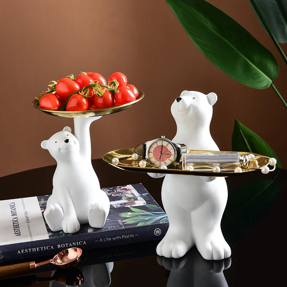 Polar Bear Beeldje met Dienblad – Speelse & Elegante Decoratie voor je Interieur